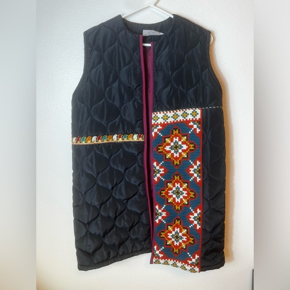 Handmade Jackets & Blazers - Hand Embroidered with Wool Thread Cotton Puffer Longline Vest Size M